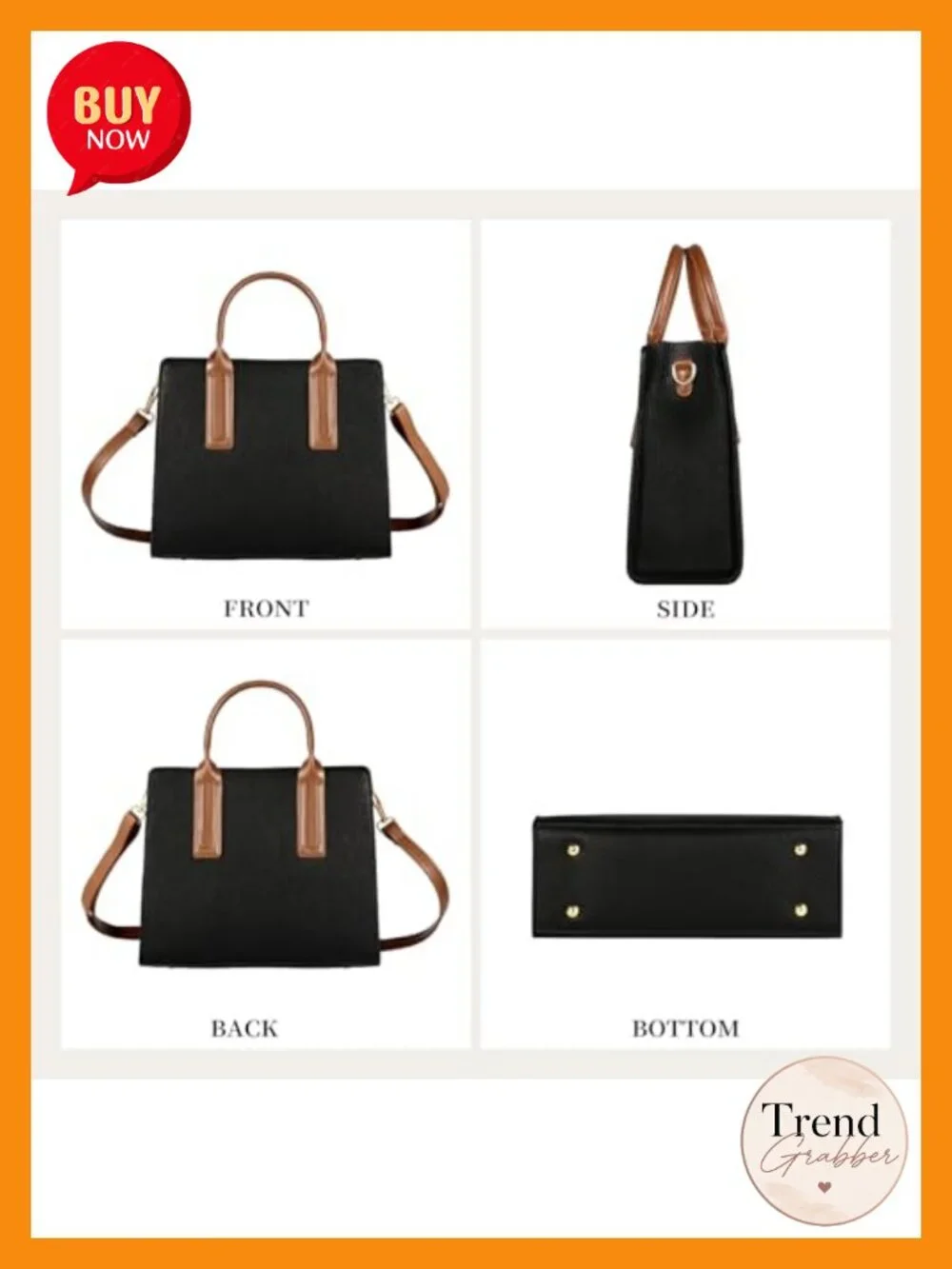 Large 3-Compartment Faux Leather Tote Satchel with Shoulder Crossbody Strap